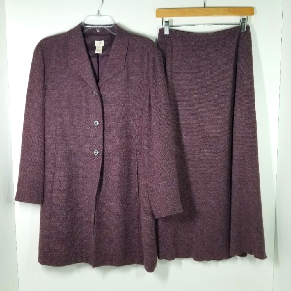 Vintage J Jill Purple Heathered Wool Blend Blazer Jacket Skirt Set Size 6
